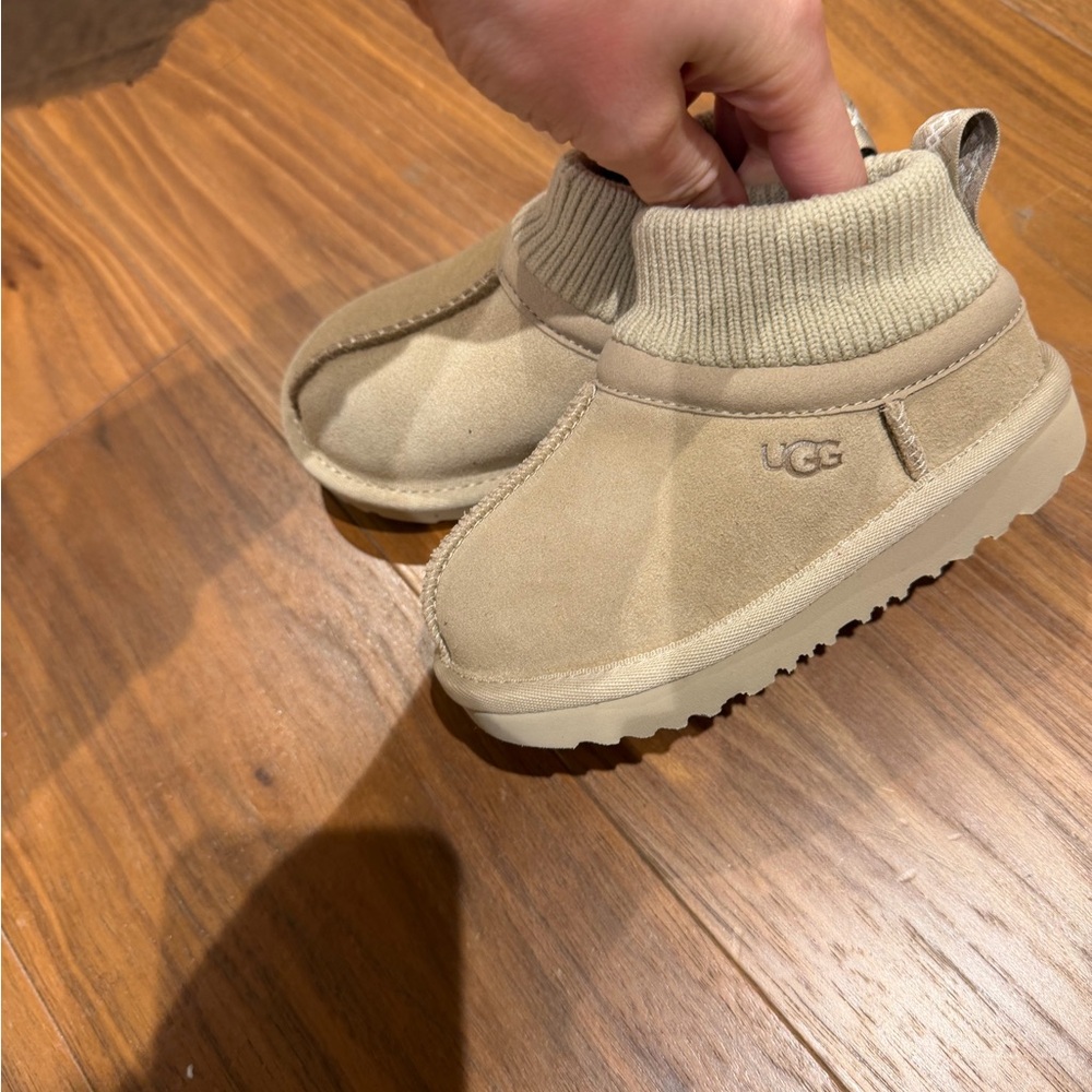 UGG Beige Suede Baby Booties with Knit Cuff - classic ultra stretch cuff NEW
